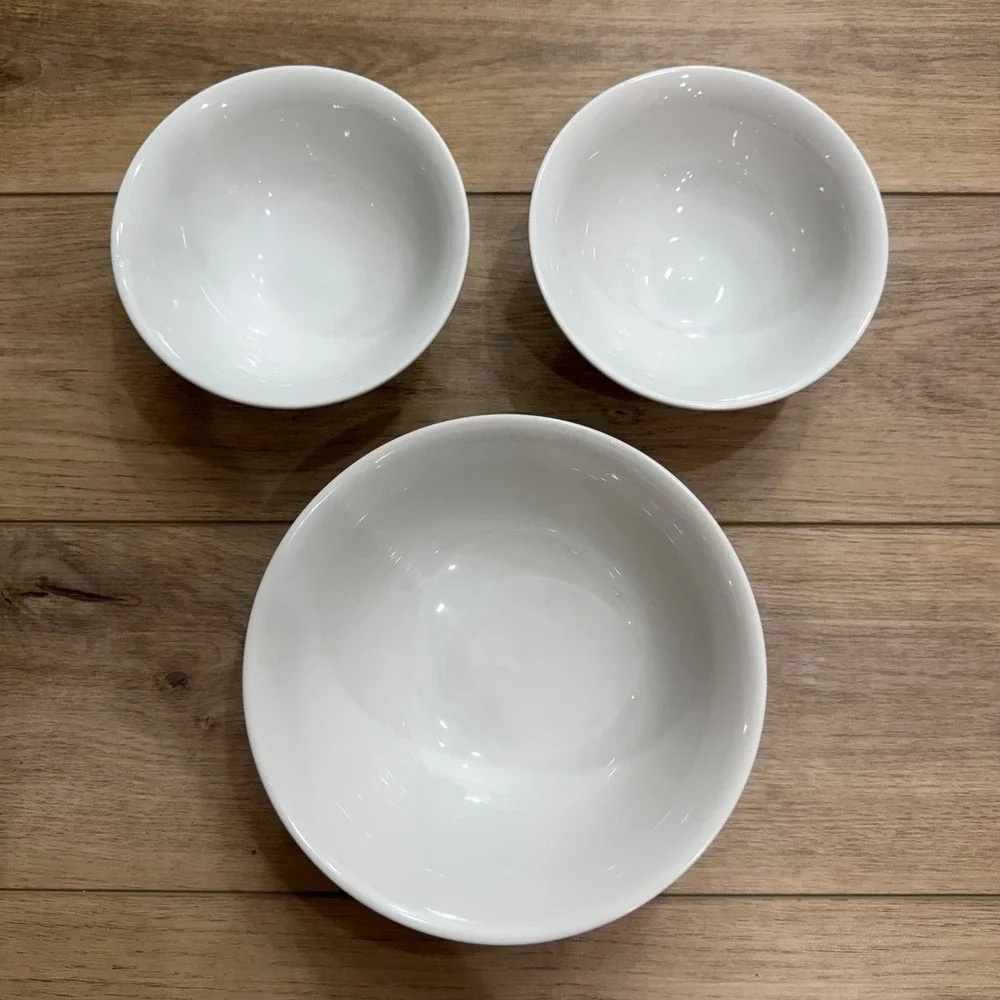 Vintage Pillivuyt France White Porcelain Footed Bowls Set of 3 French Bistro